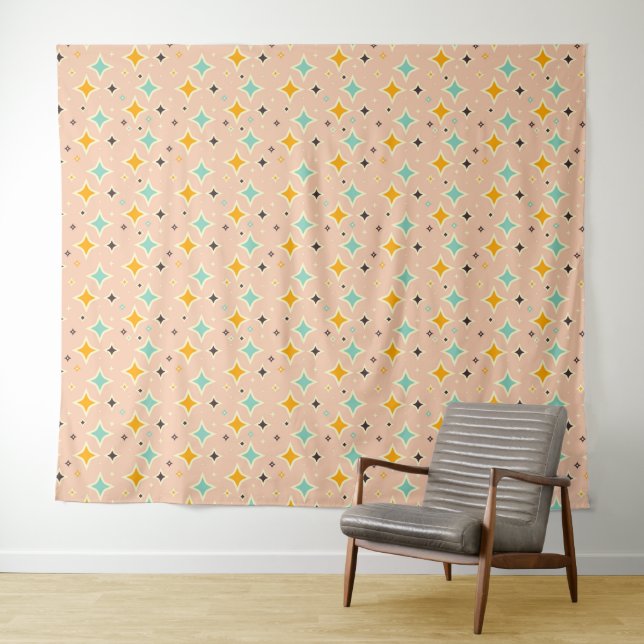 Tapete De Parede Retro geometric pattern with teal, orange, black (In Situ (Horizontal))
