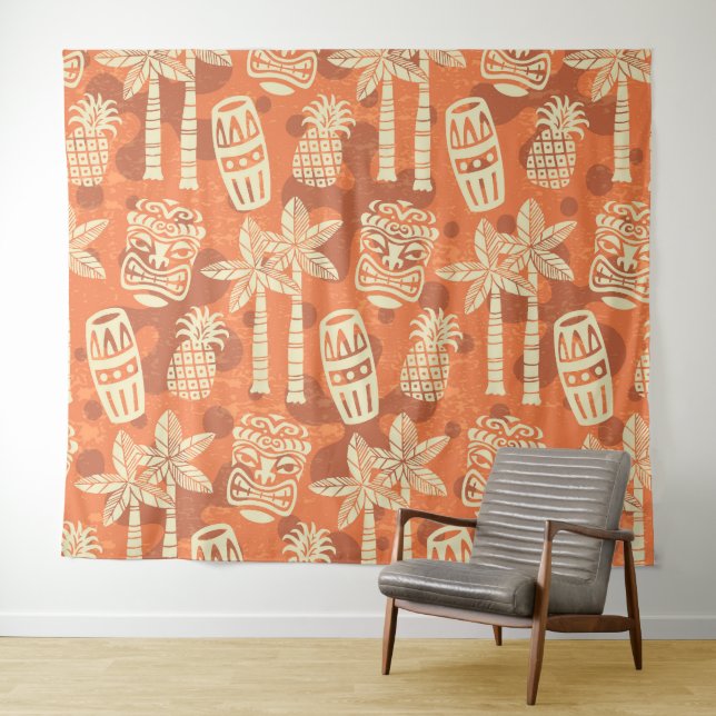 Tapete De Parede Retro Mid Century Modern Tiki Pattern (In Situ (Horizontal))