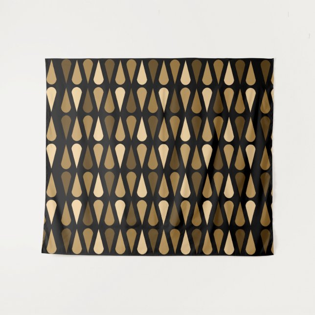 Tapete De Parede Retro Midcentury Teardrops Black Brown (Frente (Horizontal))