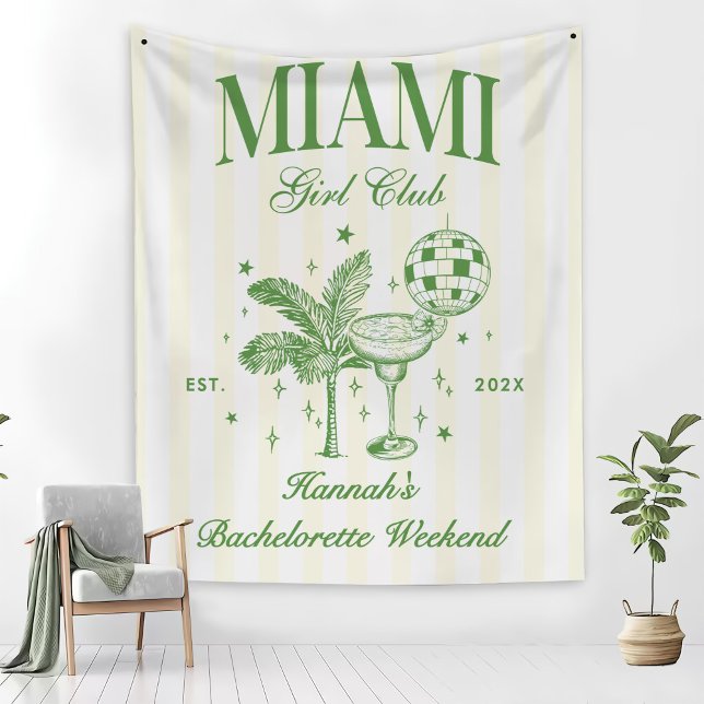 Tapete De Parede Retro Modern Green & Yellow Miami Bach Party (Criador carregado)