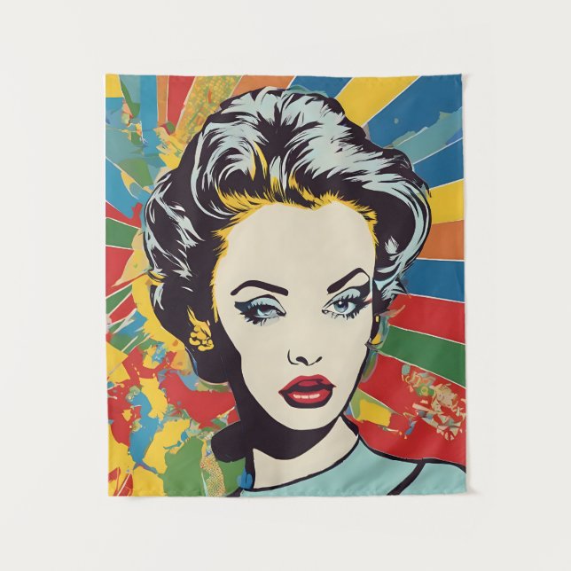 Tapete De Parede Retro-Mulher Pop Retrato Vibrante (Frente)