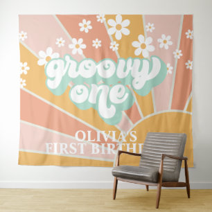 Tapete De Parede Retro Sunshine Groovy One Daisy Birthday Banner
