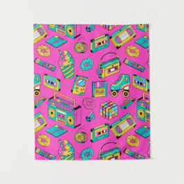 Tapete De Parede Retrorador Neon Rosa 80s 90s Padrão brilhante técn