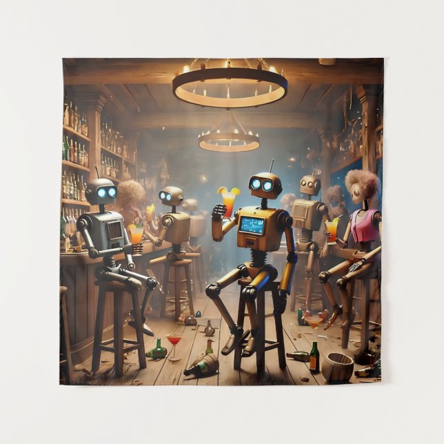 Tapete De Parede robots having fun in a bar (Frente)
