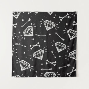 Tapete De Parede Rock Grunge: diamantes, padrão ósseo.