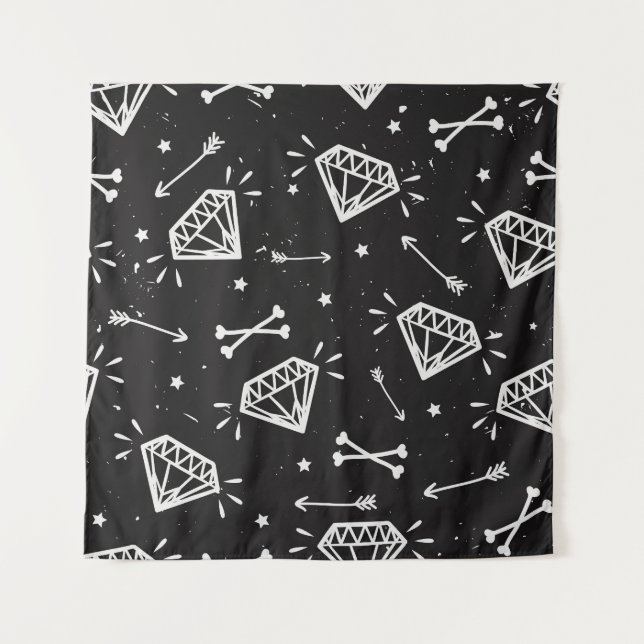 Tapete De Parede Rock Grunge: diamantes, padrão ósseo. (Frente)