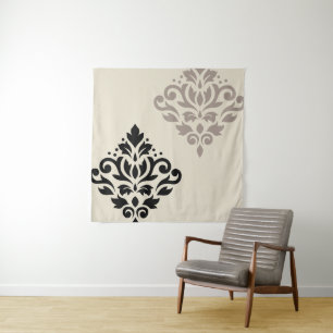 Tapete De Parede Rolar Damask Art I Black Taupe Cream