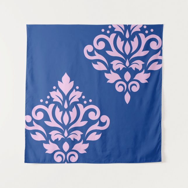 Tapete De Parede Rolar Damask Art I Rosa em Azul (Frente)