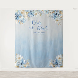 Tapete De Parede Romance Azul Floral com Dourado