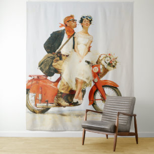 Tapete De Parede Romance Vintage em uma Vespa Vermelha