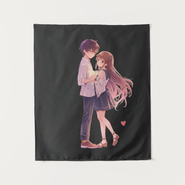 Tapete De Parede Romantic Anime Couple - Cute Aesthetic Lovers Art  (Frente)