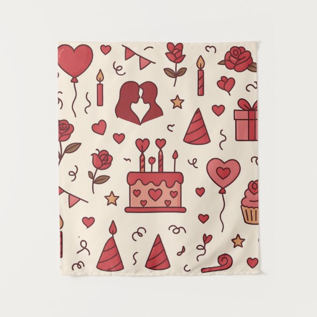Tapete De Parede Romantic Celebration Doodle Pattern (Frente)