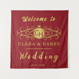 Tapete De Parede Romantic red gold elegant monogramme wedding