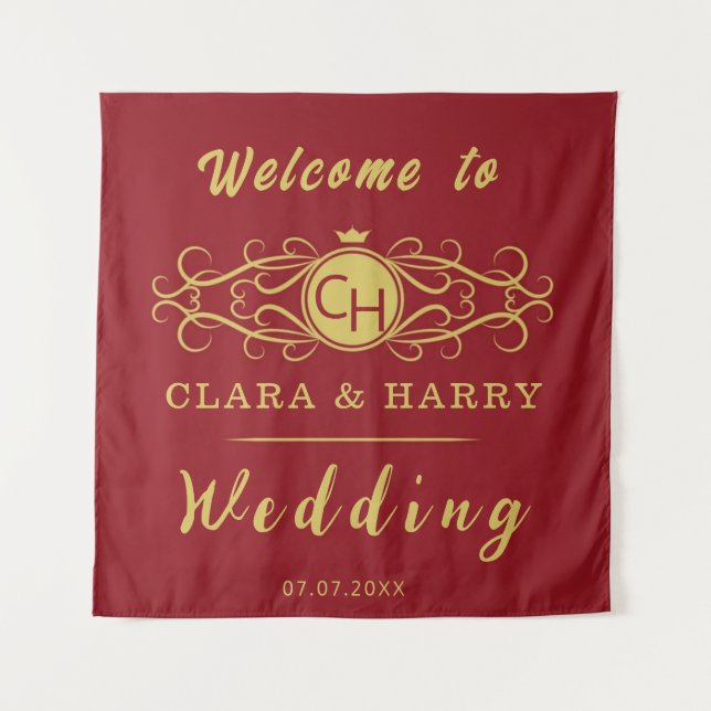 Tapete De Parede Romantic red gold elegant monogramme wedding  (Frente)