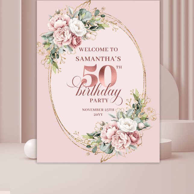 Tapete De Parede Romantic Rose Gold Greenery 50th Birthday Banner (Romantic Rose Gold Greenery 50th Birthday Banner)