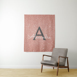 Tapete De Parede Rosa Bege - Brilho Dourado Rosa Glitter Monograma