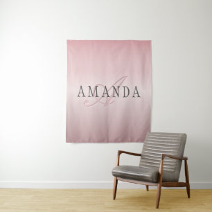 Tapete De Parede Rosa Blush Elegante Dourado  Nome e Monograma