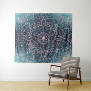 Tapete De Parede Rosa de Na moda Dourado Mandala Blue Nebula Stars 