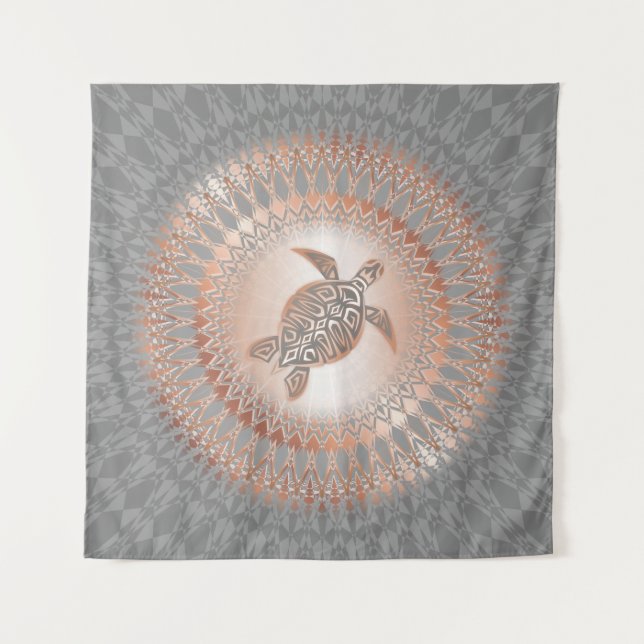 Tapete De Parede Rosa Dourado Cinza Tartaruga e Mandala (Frente)