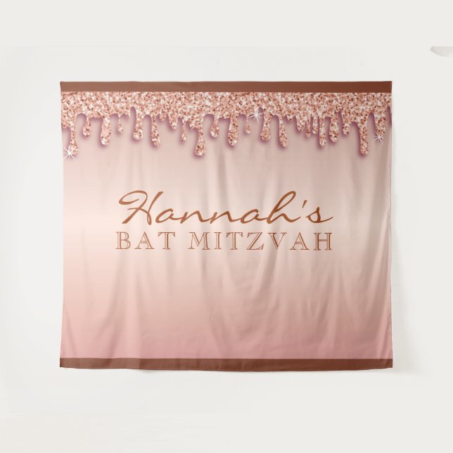 Tapete De Parede Rosa Dourado Sparkle Drive Bat Mitzvah Backdrop (Frente (Horizontal))