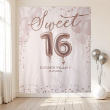 Rosa Gold Foil Sweet 16 Balões Fundo Rosa