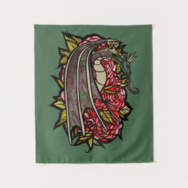 Tapete De Parede Rosa vermelha Dragon Art