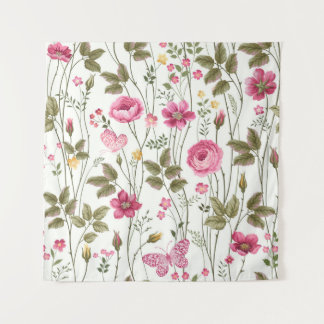 Tapete De Parede Rosas e Borboletas: Floral sem costura
