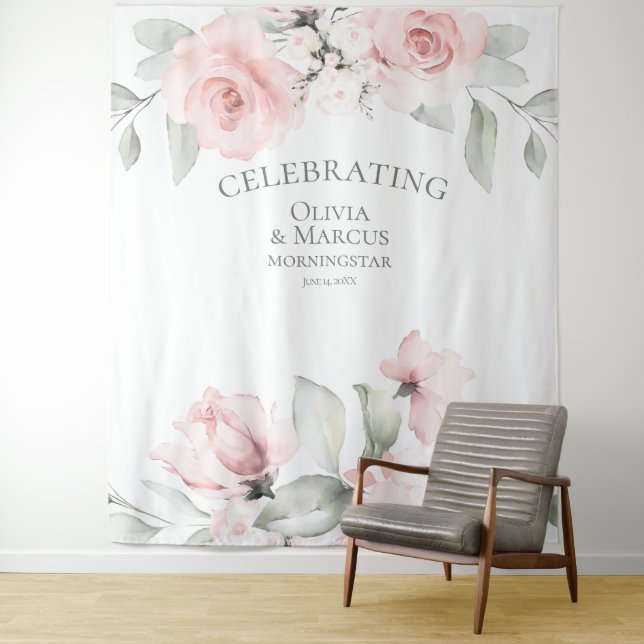 Tapete De Parede Rosas em Aquarela Rosa Choque Adereço de Casamento (In Situ)