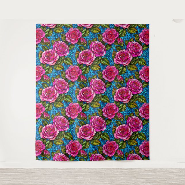 Tapete De Parede Rosas mosaico rosa  (Frente)