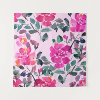 Tapete De Parede Rosas opulentes desenhados à mão. Coruja floral