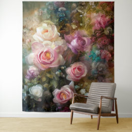 Tapete De Parede Rosas Pintadas Suaves Brancas e Rosas Vintage