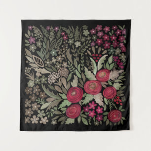 Tapete De Parede Rosas vermelhas de aquarelas flores verdes florais