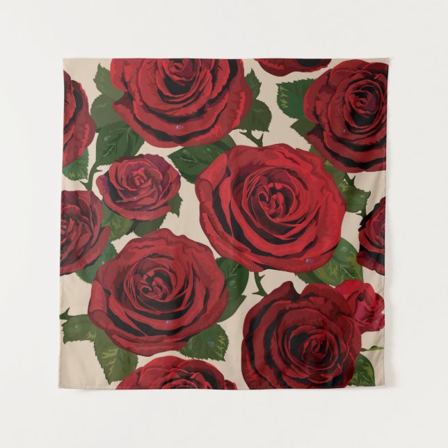 Tapete De Parede Rosas vermelhas: Fundo Floral Ininterrupto (Frente)