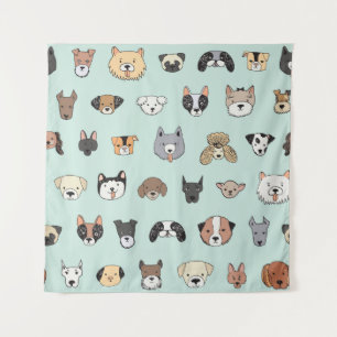 Tapete De Parede Rosto de Cachorro: Padrão de Cartoon Doodle