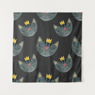 Tapete De Parede Rostos de gato com aquarela, sem soldadura a preto