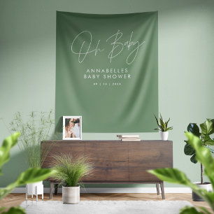 Tapete De Parede Roteiro de chá de bebê moderno verde sálvia elegan