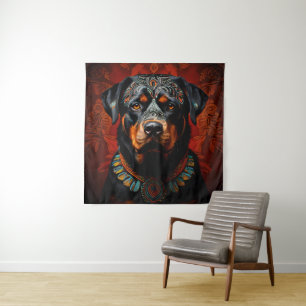 Tapete De Parede Rottweiler ceremonial em roupa de guerreiro