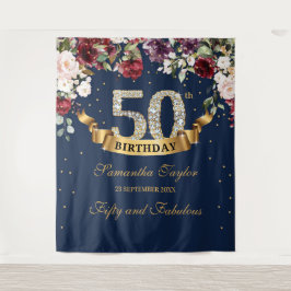 Tapete De Parede Roxo rosado e floral aniversário de 50 anos