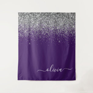 Tapete De Parede Roxo Silver Glitter Girly Glam Monograma 