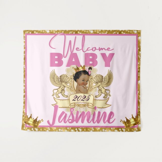 Tapete De Parede Royal African Princess Pink|Dourado Fundo Luminoso (Frente (Horizontal))