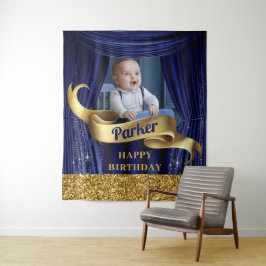 Tapete De Parede Royal Blue Dourado Prince Happy Birday