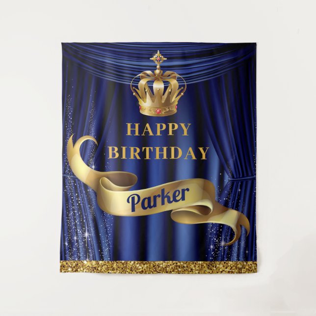 Tapete De Parede Royal Blue Dourado Prince Happy Birday (Frente)