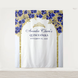 Tapete De Parede Royal Blue Floral Princesa Dourada Quinceanera