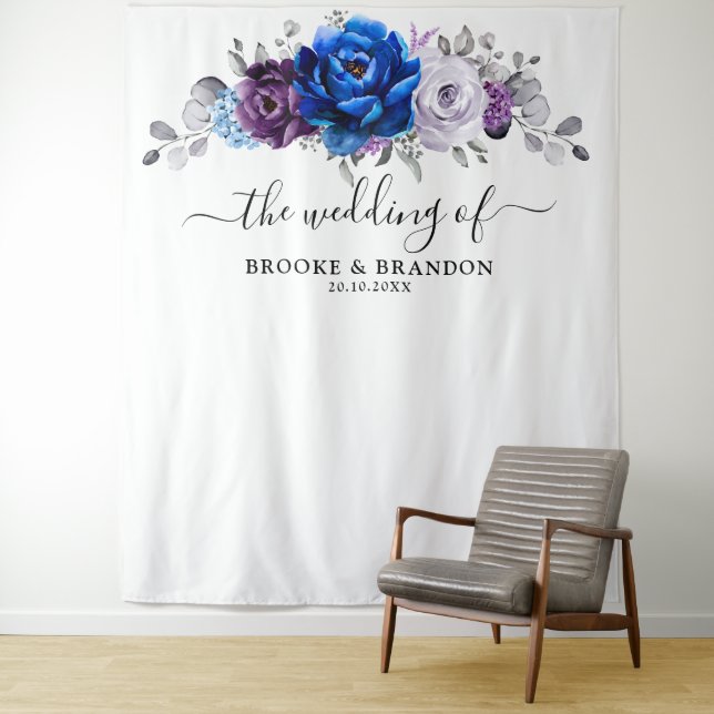 Tapete De Parede Royal Blue Purple Lilac Blooms Wedding Backdrop   (In Situ)