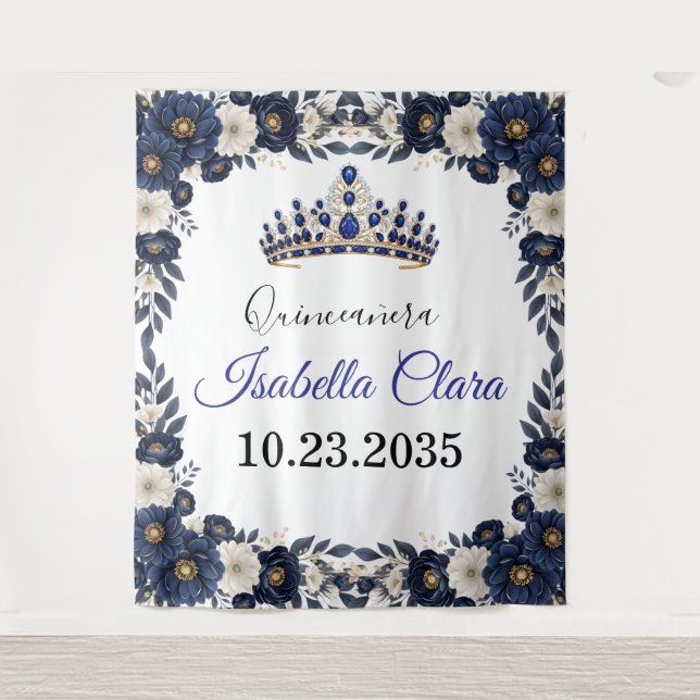 Tapete De Parede Royal Blue Quinceanera Backdrop Tapestry (Frente)
