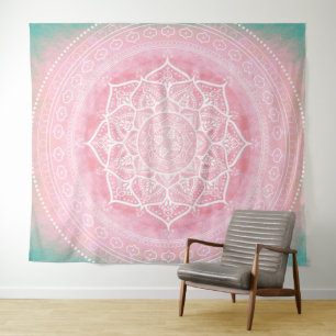 Tapete De Parede Rubor Boêmio Rosa e Azul