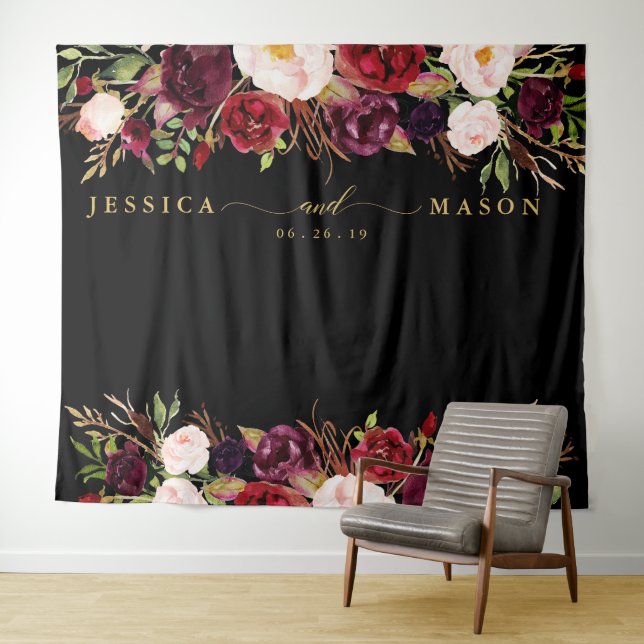 Tapete De Parede Rustic Burgundy Marsala Foto Dourada Booth (In Situ (Horizontal))