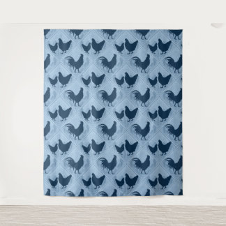 Tapete De Parede Rustic Farmhouse Hen Pattern – In Blue