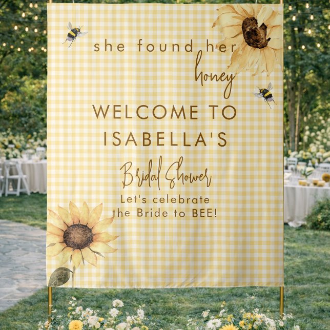 Tapete De Parede Rustic Honey Bee Bridal Shower Fabric Welcome Sign (Criador carregado)