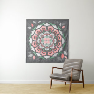 Tapete De Parede Rustic Pink Floral Mandala